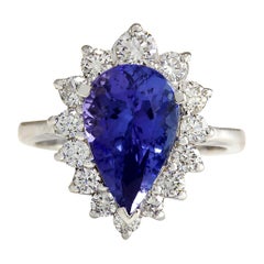 5.26 Carat Natural Tanzanite 18 Karat White Gold Diamond Ring