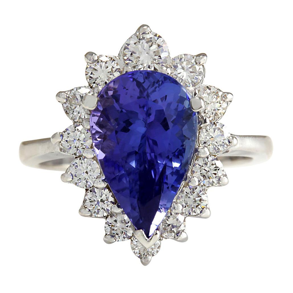 Natural Tanzanite Diamond Ring In 14 Karat White Gold 