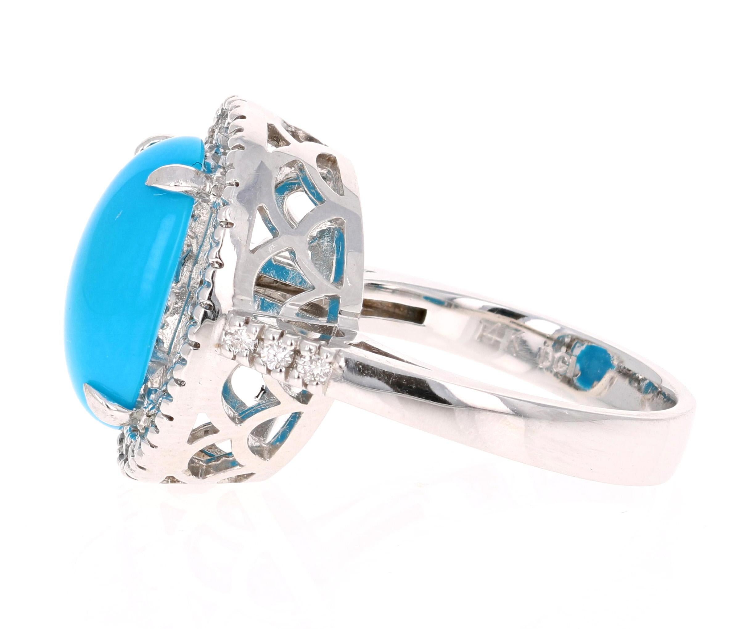 Modern 5.26 Carat Oval Cut Turquoise Diamond White Gold Fashion Ring For Sale