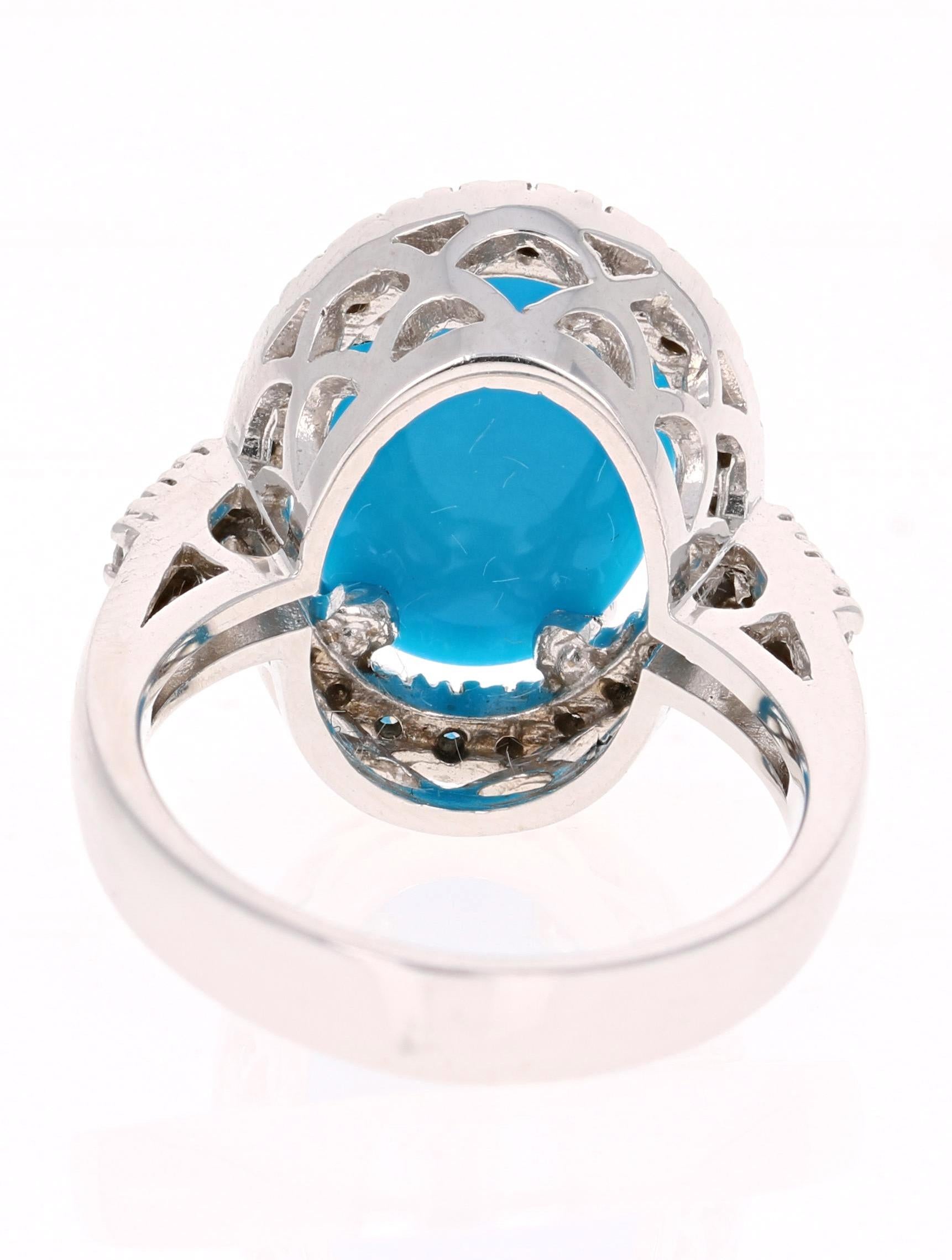 5.26 Carat Oval Cut Turquoise Diamond White Gold Fashion Ring In New Condition For Sale In Los Angeles, CA