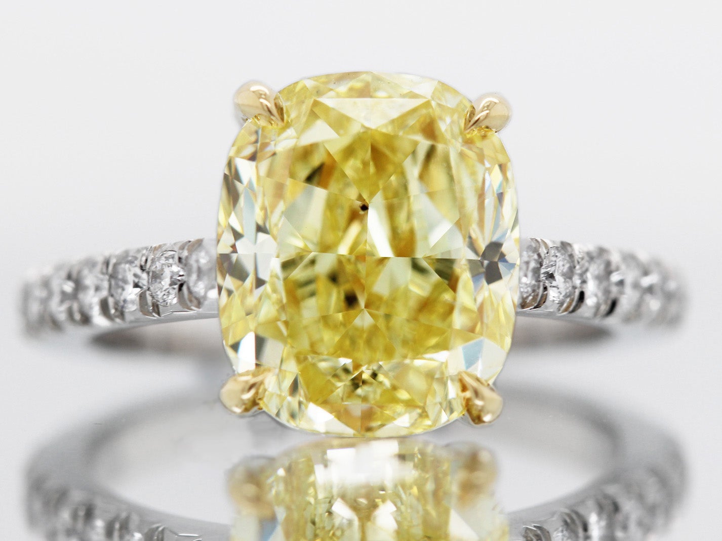 5.26 Ct Fancy Intense Yellow Cushion-Cut Diamond Solitaire Engagement Ring GIA  For Sale