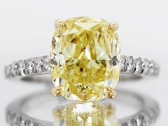 5.26 Ct Fancy Intense Yellow Cushion-Cut Diamond Solitaire Engagement Ring GIA 