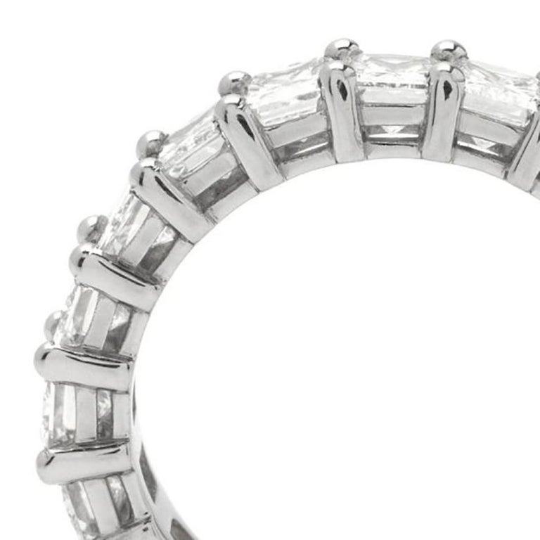Emerald Cut 5.26 Ct. Natural Emerald Diamond Eternity Band in 14k White Gold For Sale