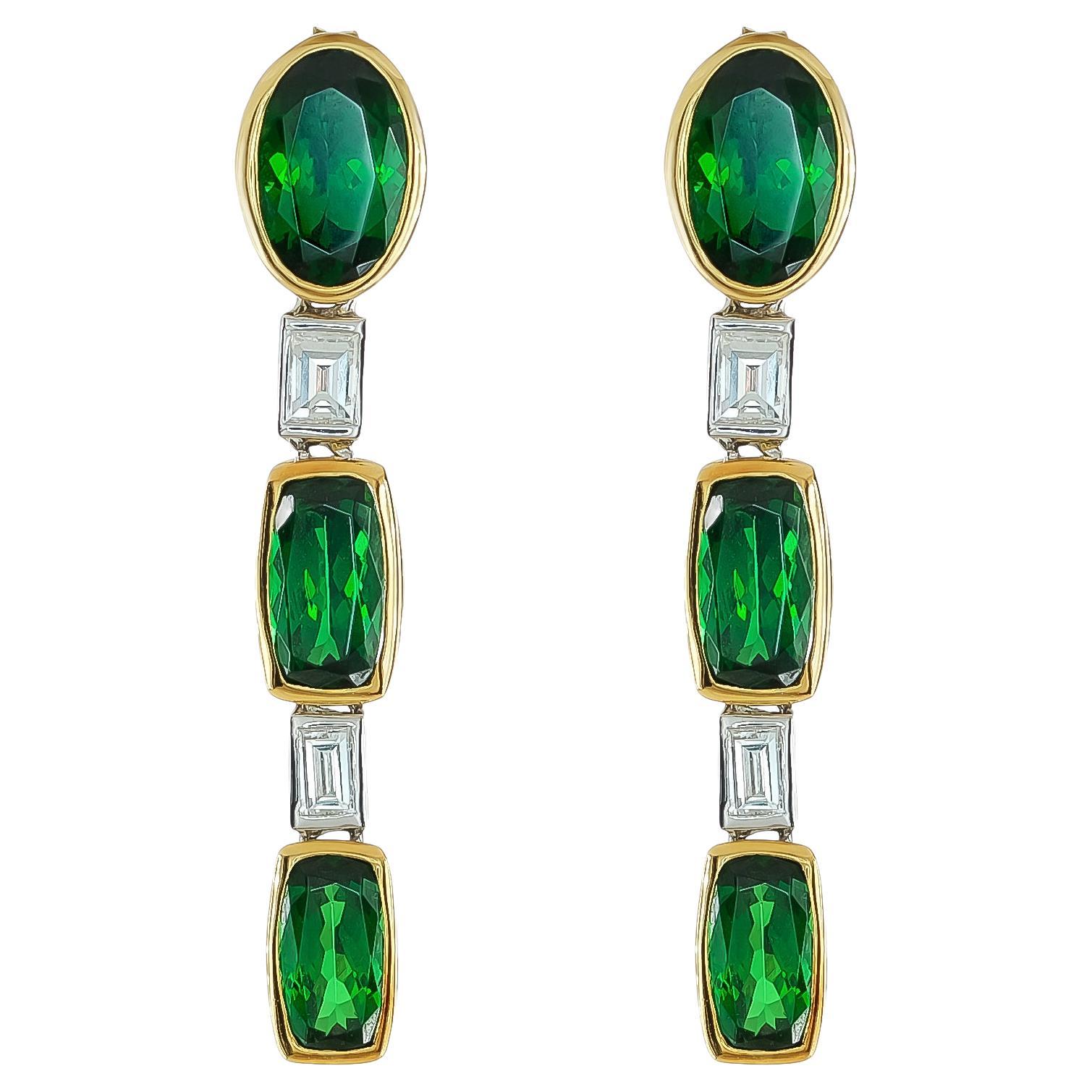 5.26 cts Natural Tsavorite 
0.51 cts Diamonds 18K 2-Tone Gold Earrings