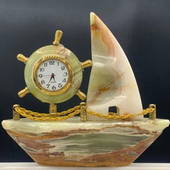 526.38 Gram Amazing Boat Shape Green Onyx with Clock from Pakistan