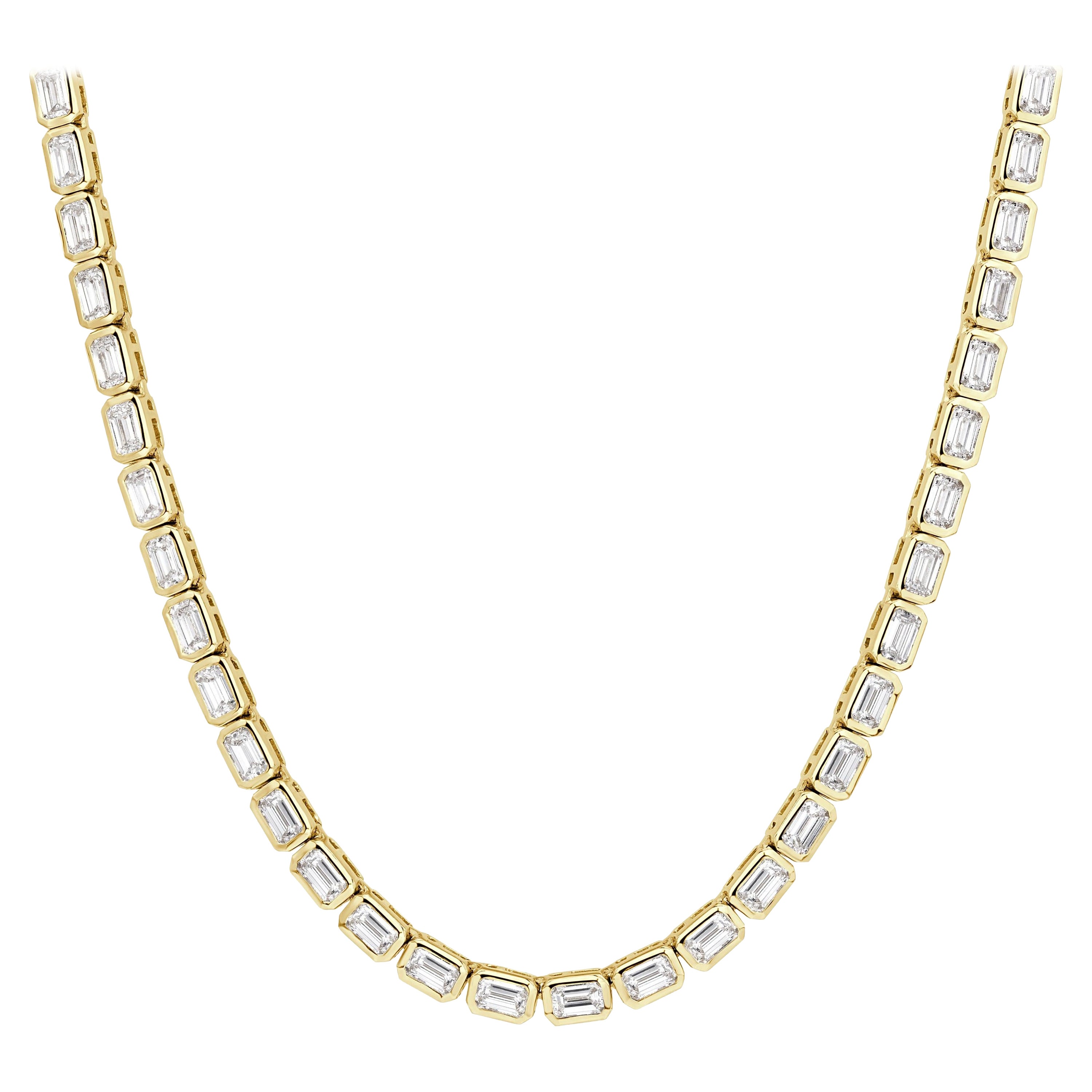 5.26ct Emerald Cut Diamond Bezel Set Tennis Necklace