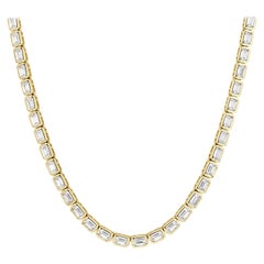 5.26ct Emerald Cut Diamond Bezel Set Tennis Necklace