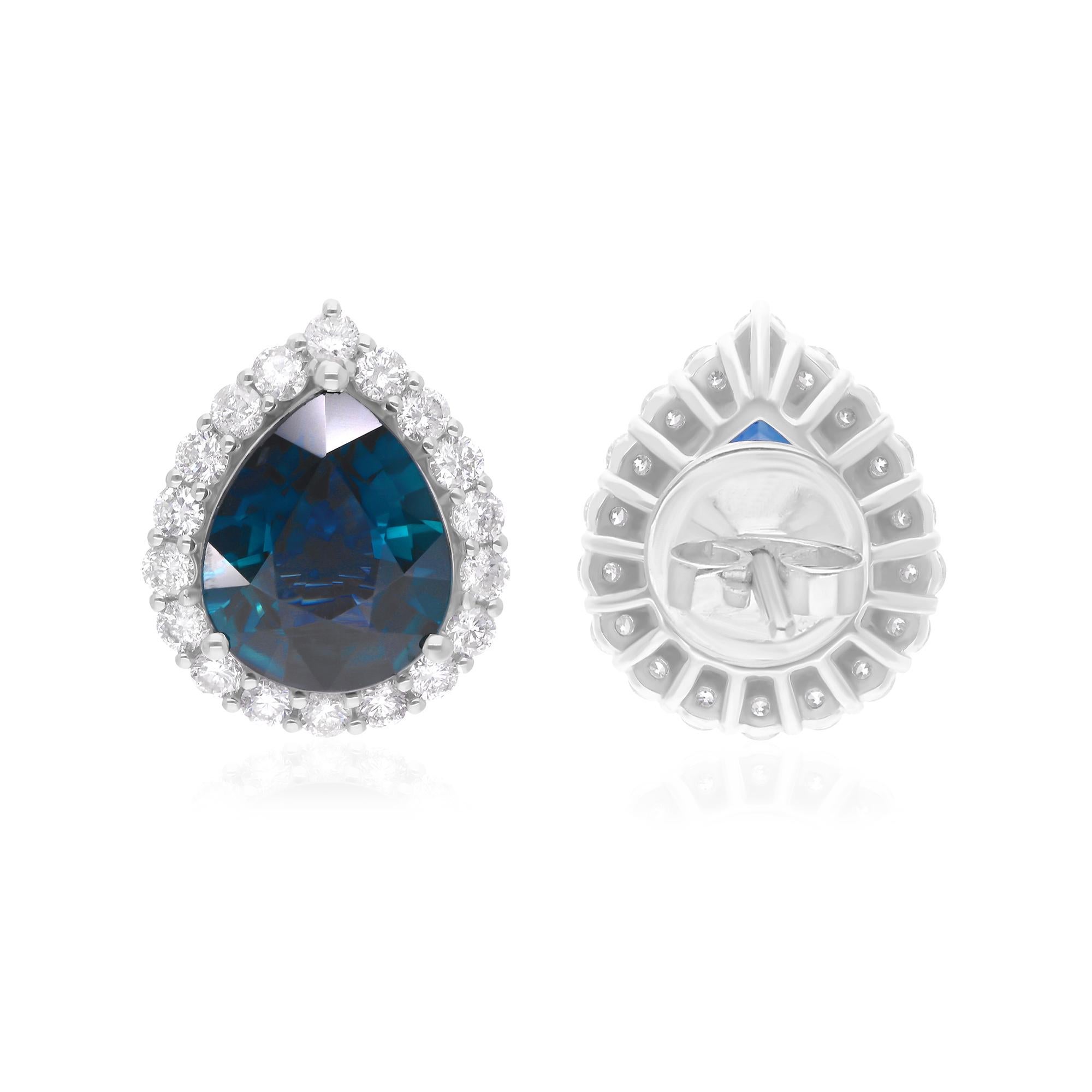 Modern 5.27 Carat Blue Sapphire Earrings 0.82 Carat SI/H Diamond 14k White Gold Jewelry For Sale