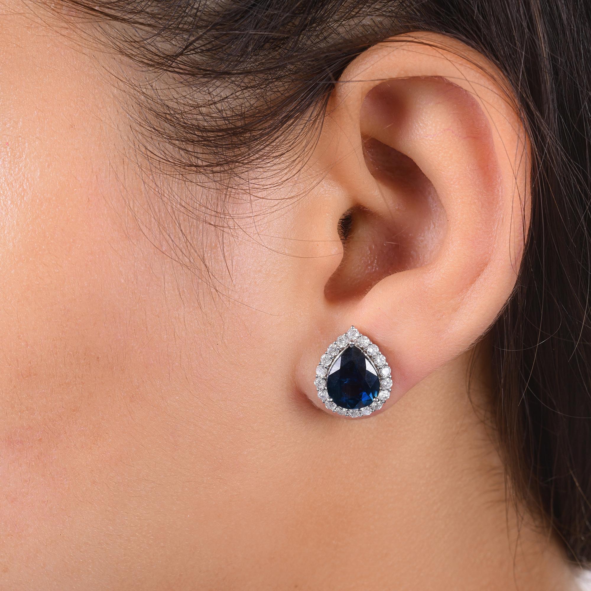 5.27 Carat Blue Sapphire Earrings 0.82 Carat SI/H Diamond 14k White Gold Jewelry In New Condition For Sale In Diera, Dubai