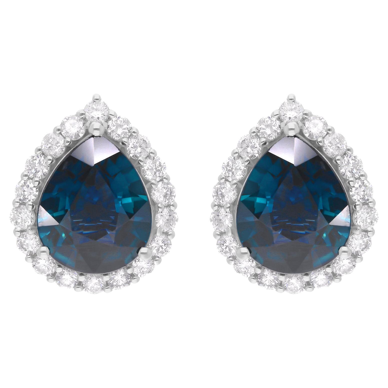Pendientes de zafiro azul de 5,27 quilates Diamante SI/H de 0,82 quilates Joyas de oro blanco de 14k