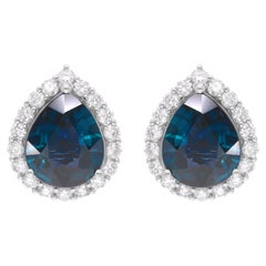 Ohrringe 5,27 Karat Blauer Saphir 0,82 Karat SI/H Diamant 14k Weißgold Schmuckschmuck