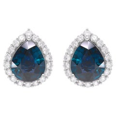Orecchini con zaffiro blu da 5,27 carati Diamante SI/H da 0,82 carati Gioielli in oro bianco 14k