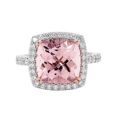 5.27 Carat Cushion Cut Morganite 0.37 Carat Diamonds Halo Cocktail Ring 5.27 Carat Cushion Cut Morganite 0.37 Carat Diamonds Halo Cocktail Ring