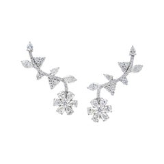 5.27 Carat Floral Diamond Leaf Earrings in 18k White Gold