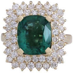 Anillo De Diamantes Esmeralda En Oro Amarillo De 14 Quilates