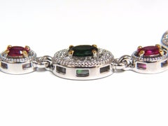 5.27 Carat Natural Tsavorite Ruby Diamonds Cluster Link Bracelet