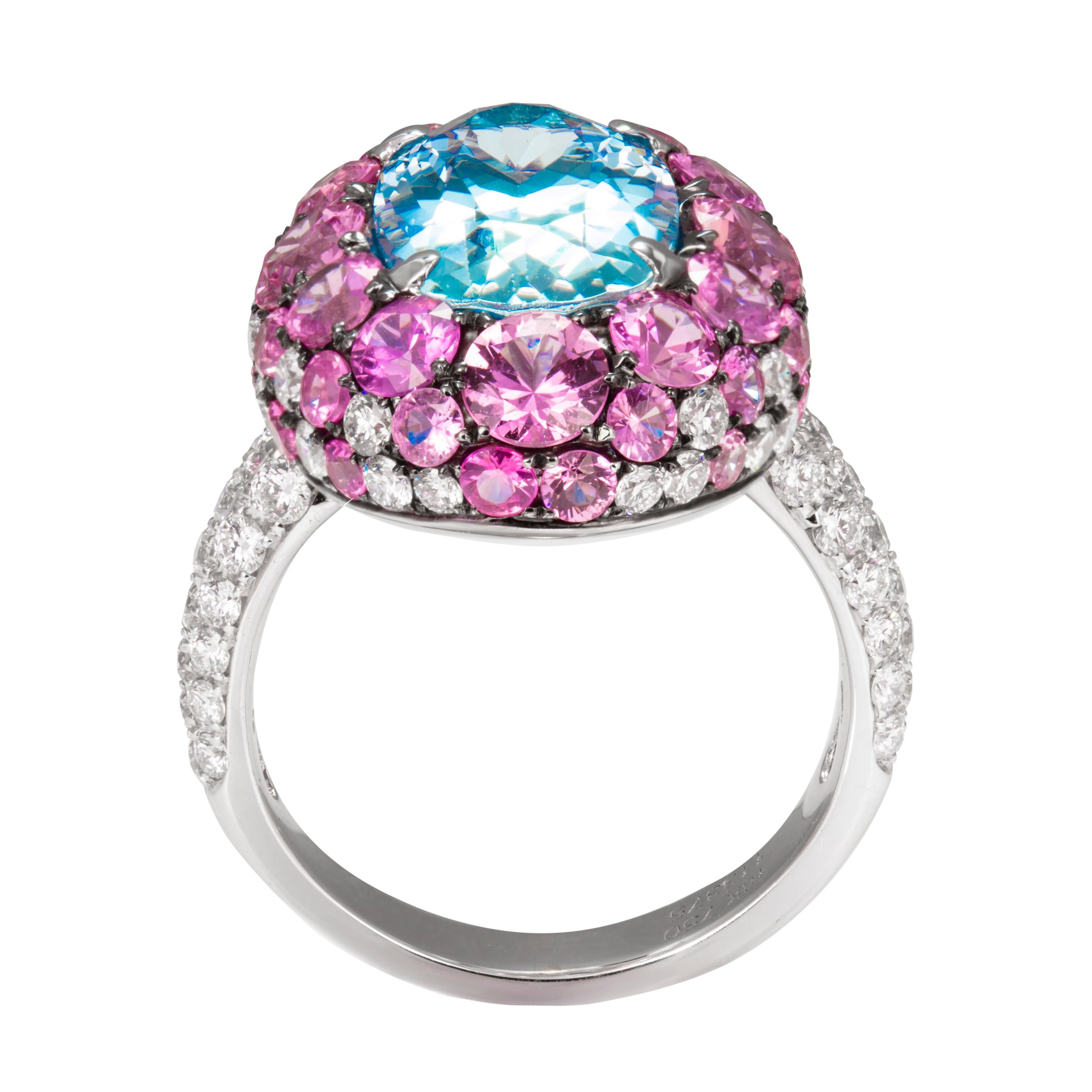 aquamarine and pink sapphire ring