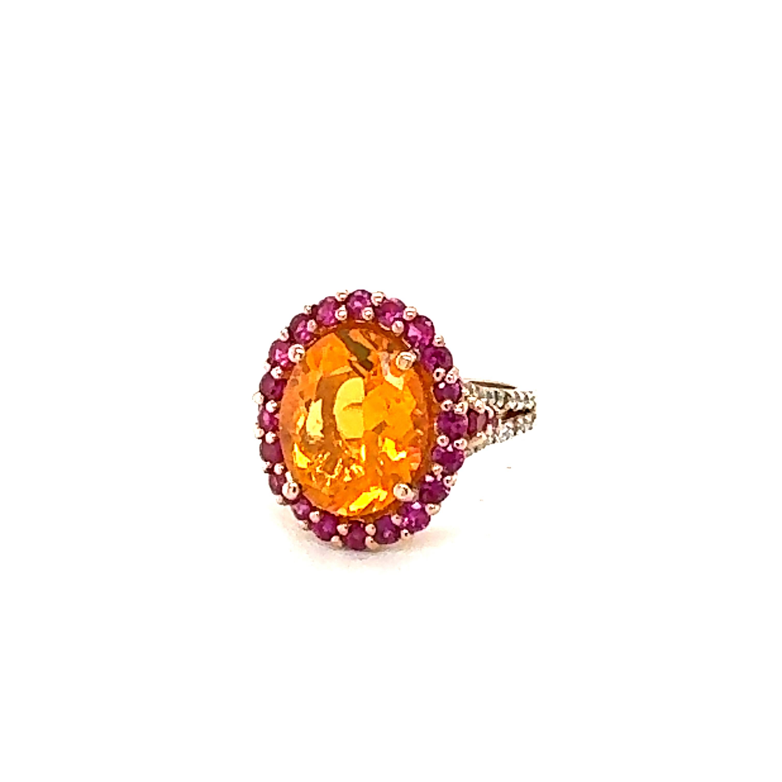 Contemporain Bague cocktail en or rose, opale de feu taille ovale, saphir et diamant de 5,27 carats en vente