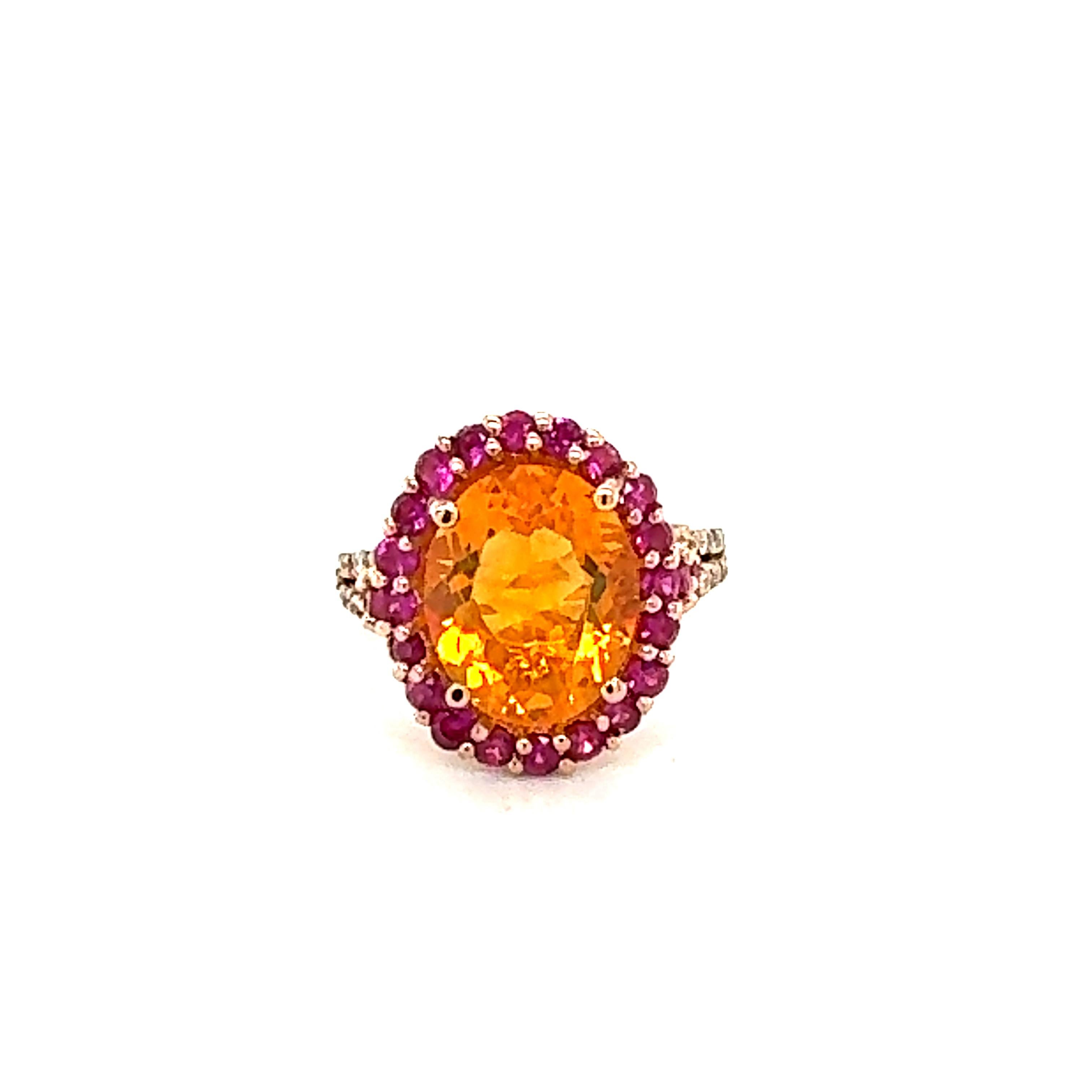 5.27 Carat Oval Cut Fire Opal Sapphire Diamond Rose Gold Cocktail Ring In New Condition For Sale In Los Angeles, CA