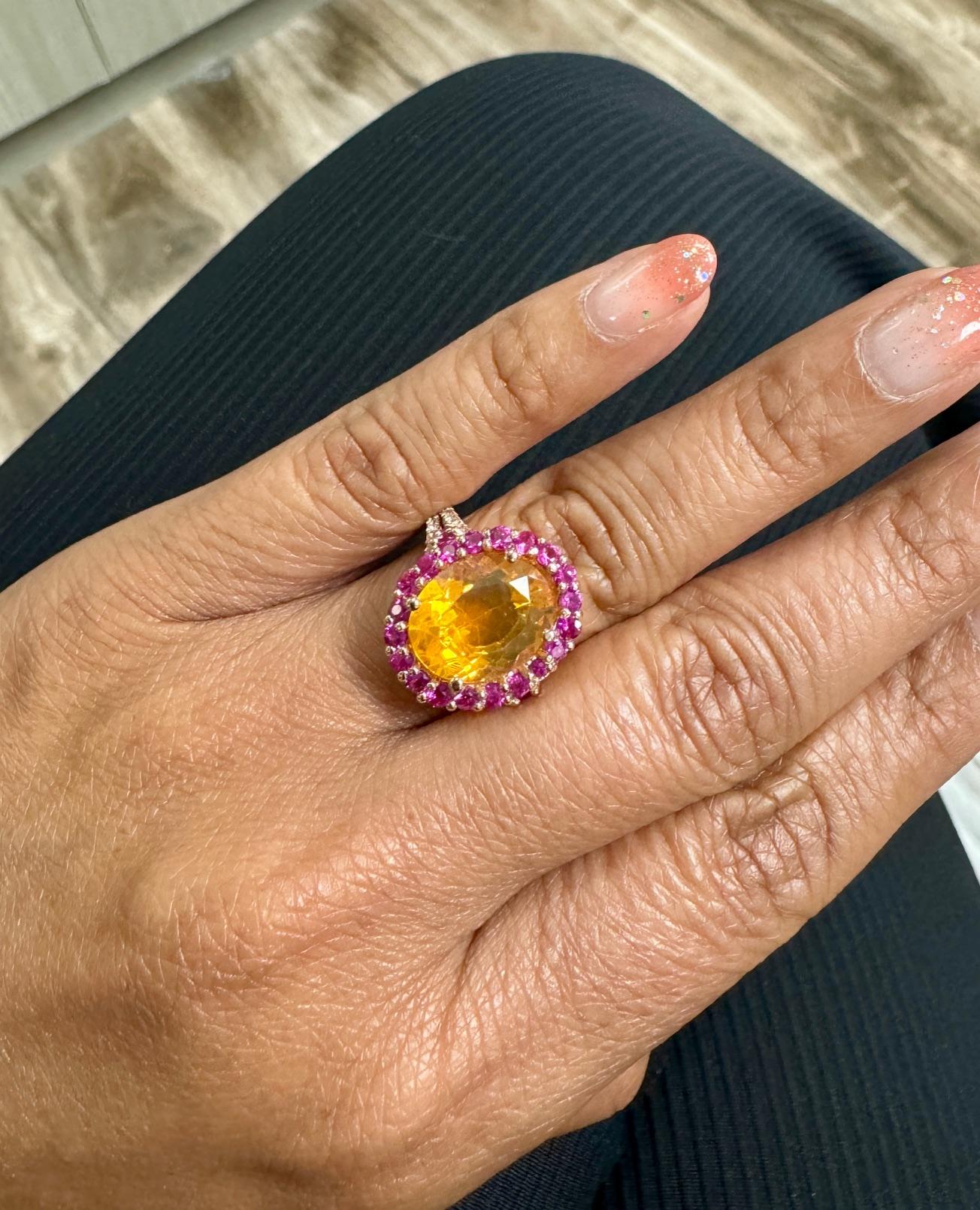 5.27 Carat Oval Cut Fire Opal Sapphire Diamond Rose Gold Cocktail Ring For Sale 1