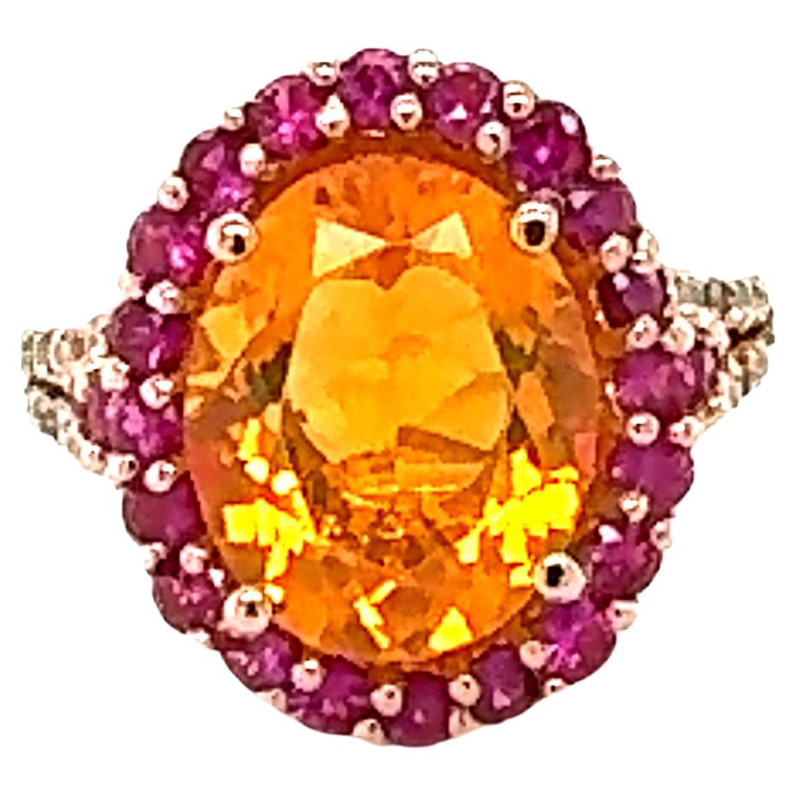 Bague cocktail en or rose, opale de feu taille ovale, saphir et diamant de 5,27 carats en vente
