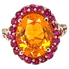 Bague cocktail en or rose, opale de feu taille ovale, saphir et diamant de 5,27 carats