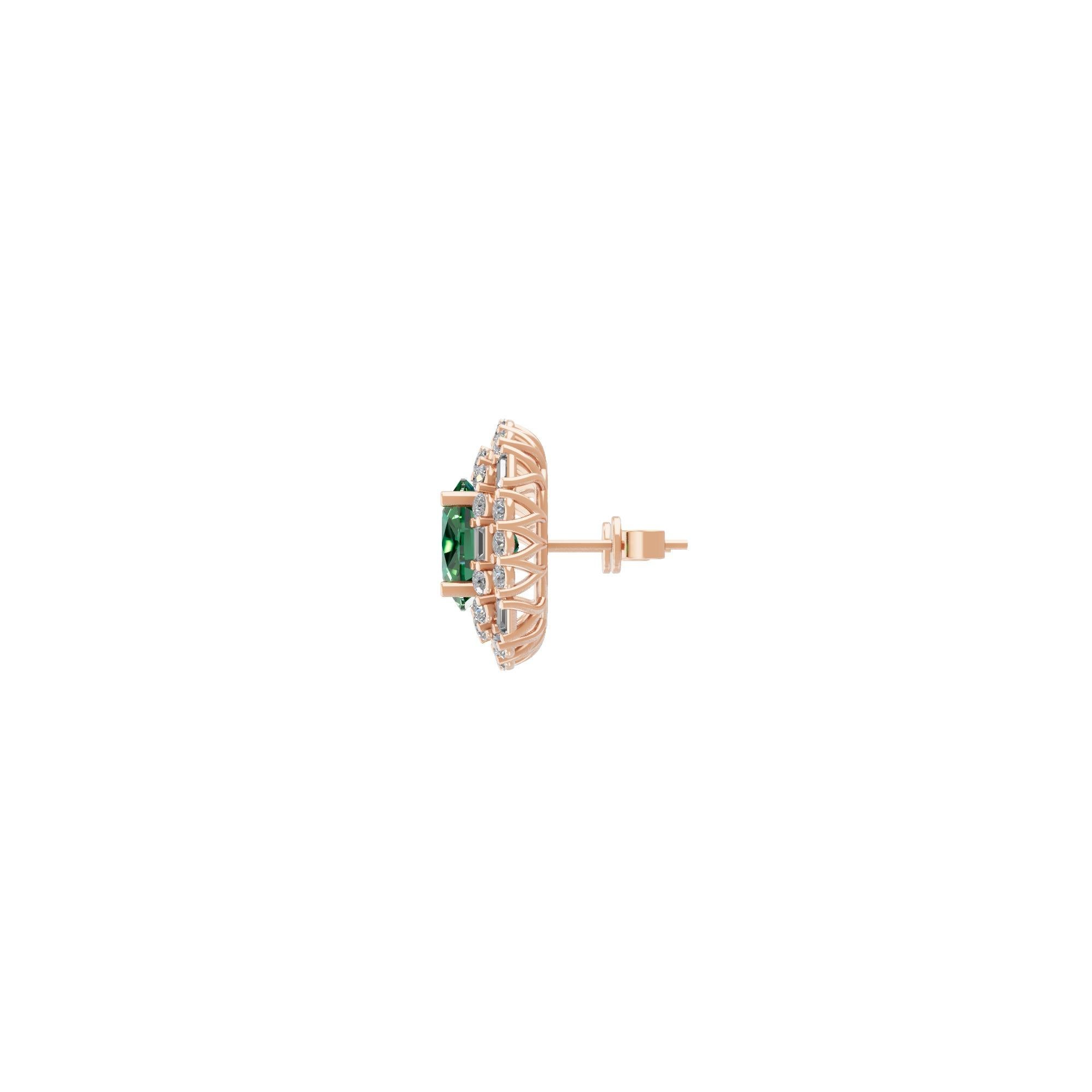 Modern 5.27 Carat Zambian Emerald 2.28 Carat SI/H Diamond 18 Karat Rose Gold Earrings For Sale