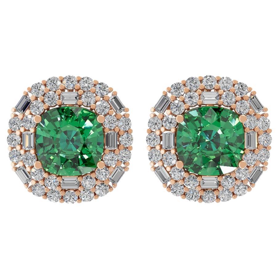 5.27 Carat Zambian Emerald 2.28 Carat SI/H Diamond 18 Karat Rose Gold Earrings For Sale