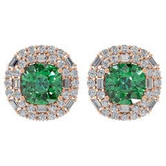 5.27 Carat Zambian Emerald 2.28 Carat SI/H Diamond 18 Karat Rose Gold Earrings