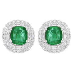 Pendientes de oro blanco de 18 quilates con esmeralda zambiana de 5,27 quilates y diamante SI/H de 2,28 quilates