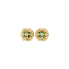 2.28 Ct Halo SI/H Diamond with 5.27 Ct Cushion Cut Emerald Gold Studs 18k Yellow