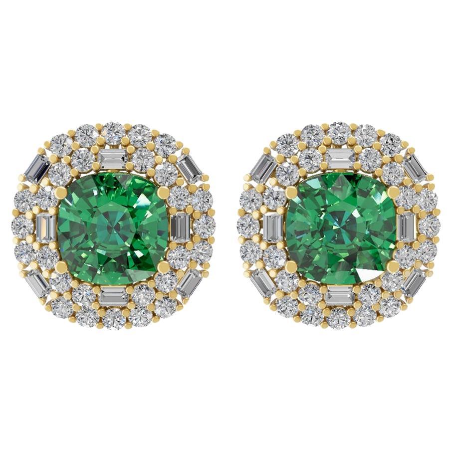 5.27 Carat Zambian Emerald 2.28 Carat SI/H Diamond 18 Karat Yellow Gold Earrings