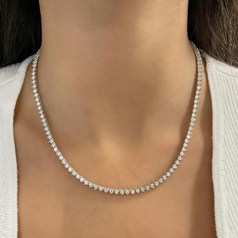 Modern 5.27 Carat Round Diamond Tennis Necklace For Sale