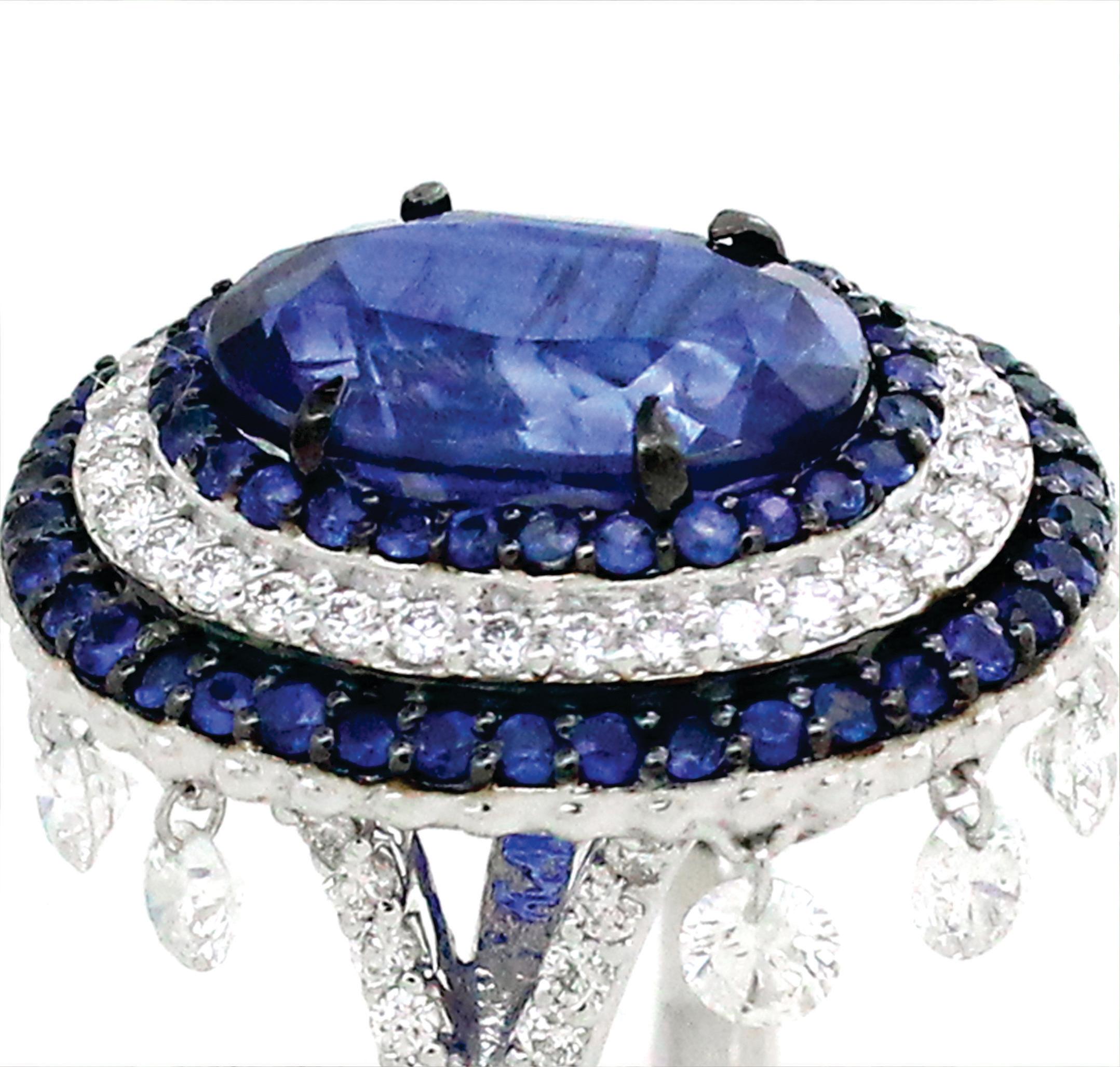 Modern 4.9 cts of Kynite and 1.37 cts of White Diamond Ring For Sale