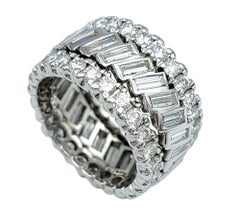 5.28 Carat Baguette and Round Diamond Three-Row Wide Platinum Band Ring F-G / VS