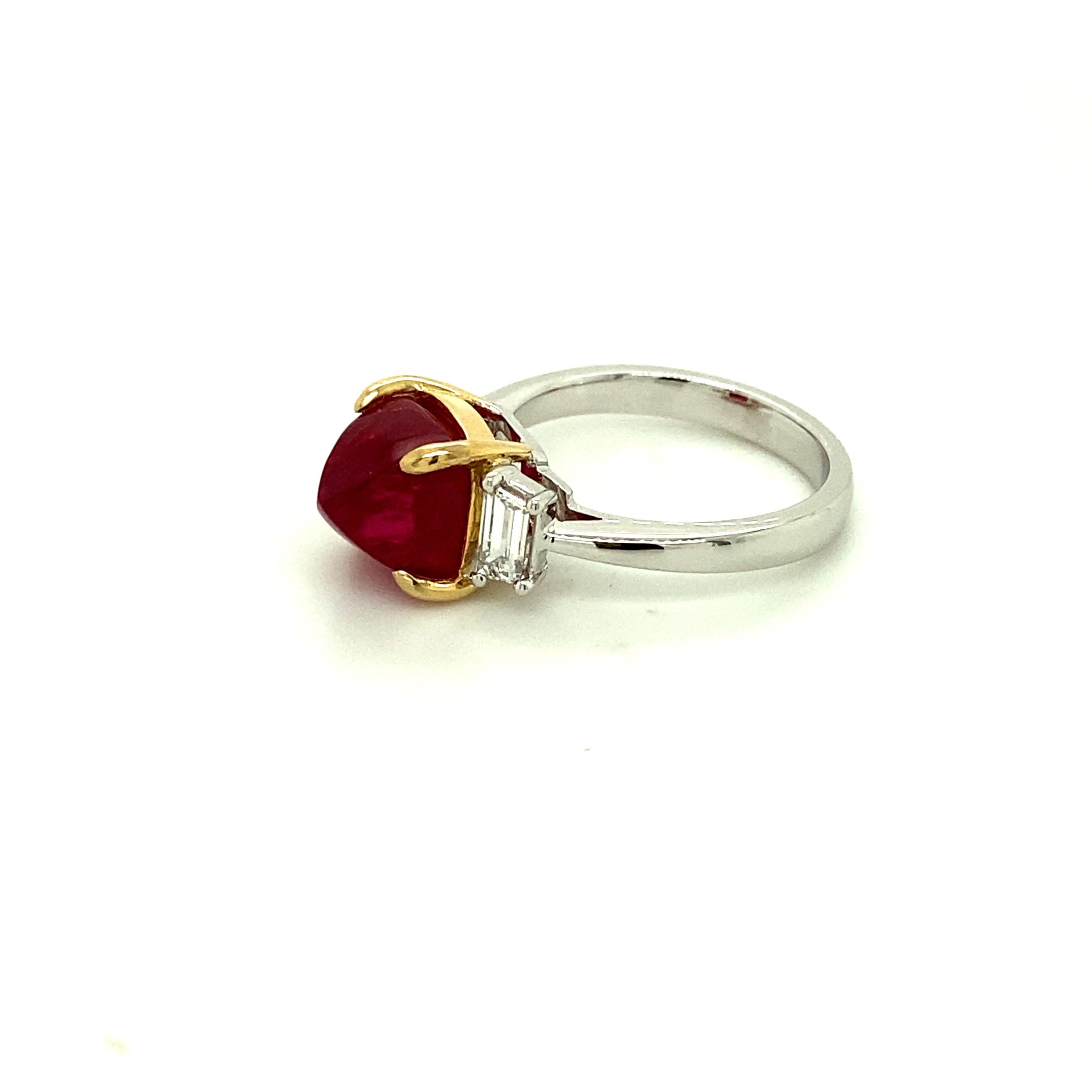 Contemporary 5.28 Carat Burmese Red Spinel Sugarloaf and White Diamond Gold Engagement Ring