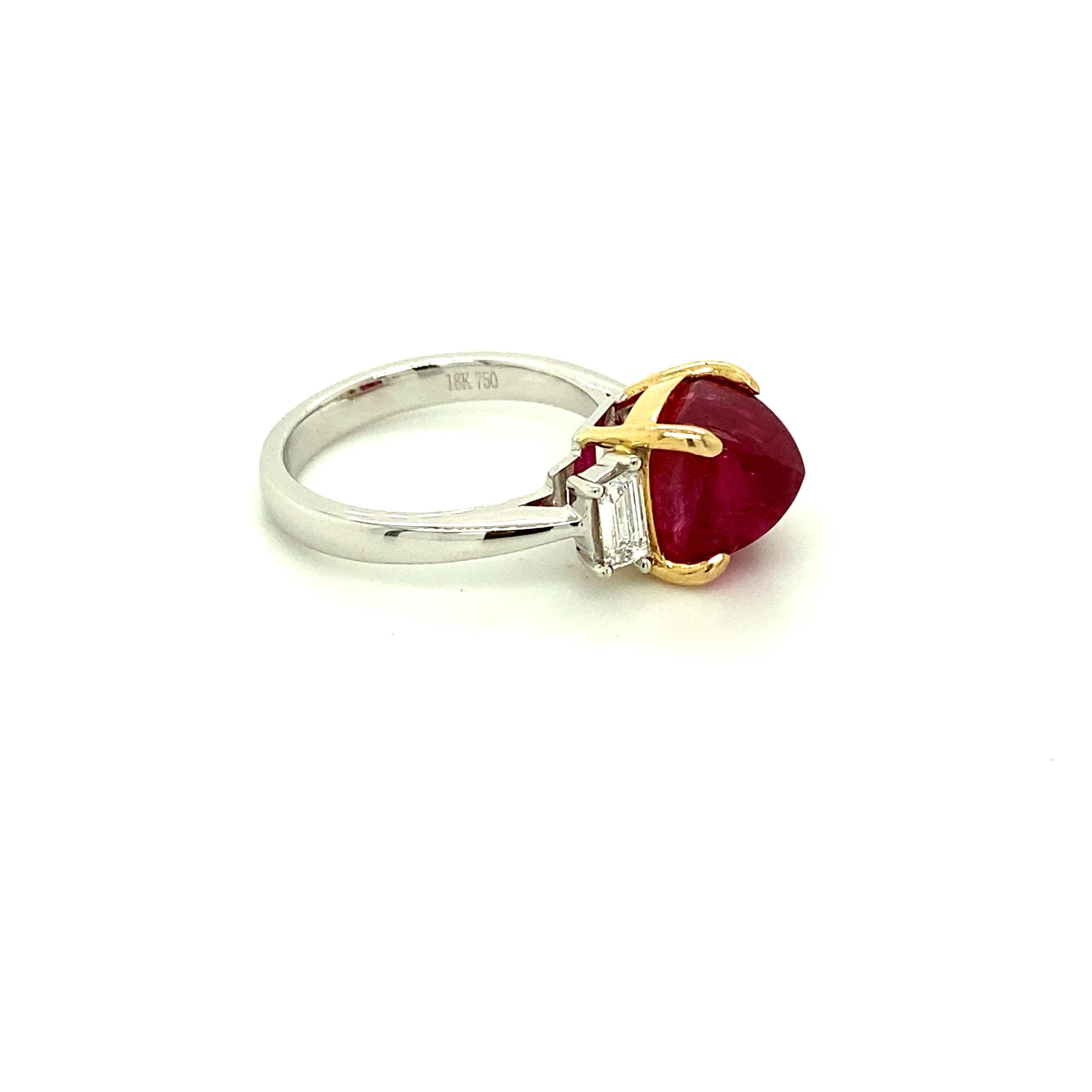 5.28 Carat Burmese Red Spinel Sugarloaf and White Diamond Gold Engagement Ring In New Condition In Hong Kong, HK