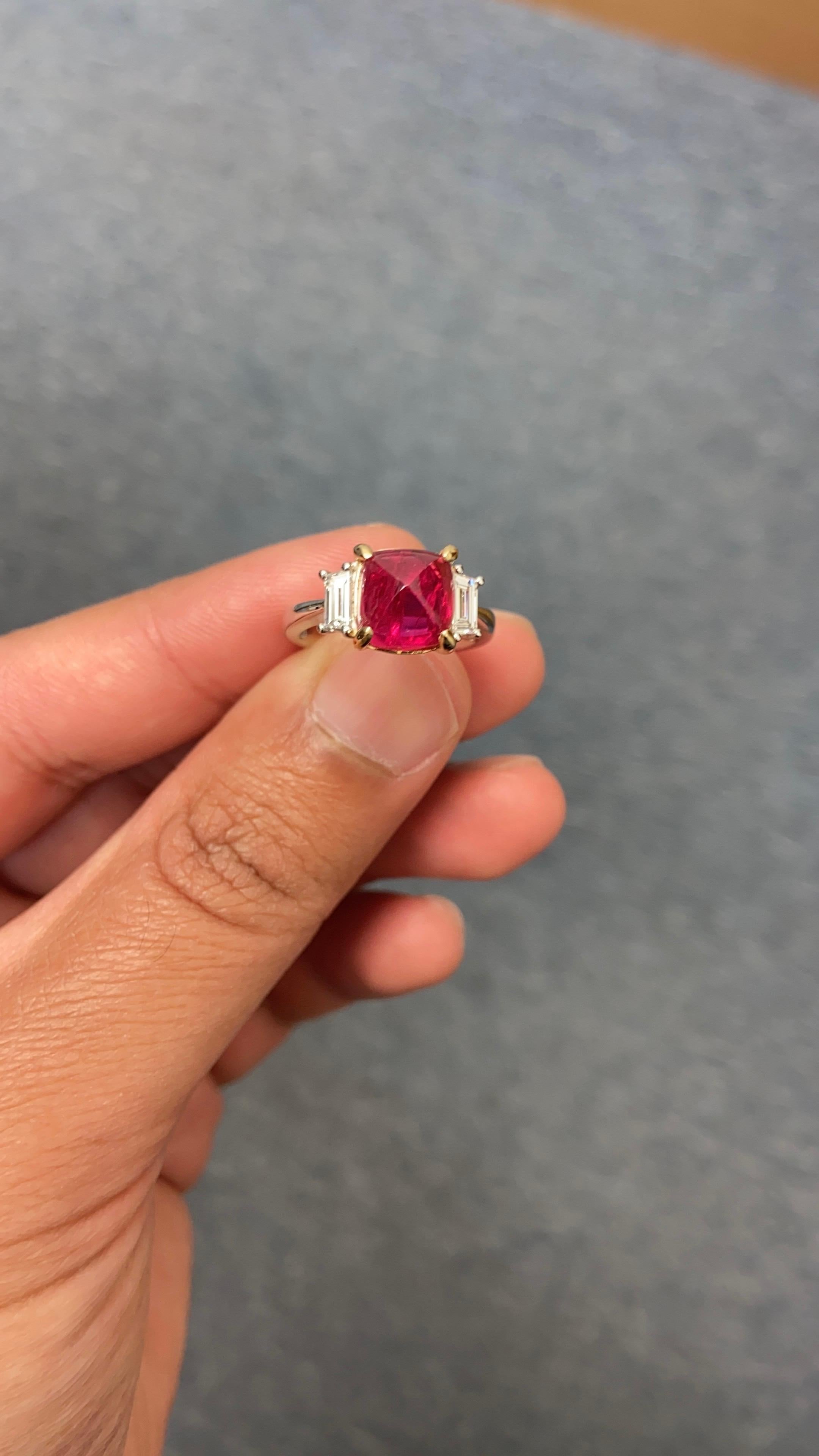 5.28 Carat Burmese Red Spinel Sugarloaf and White Diamond Gold Engagement Ring 2
