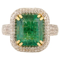 Bague cocktail émeraude et diamant de 5,28 carats en or jaune 18k, doublement sertie