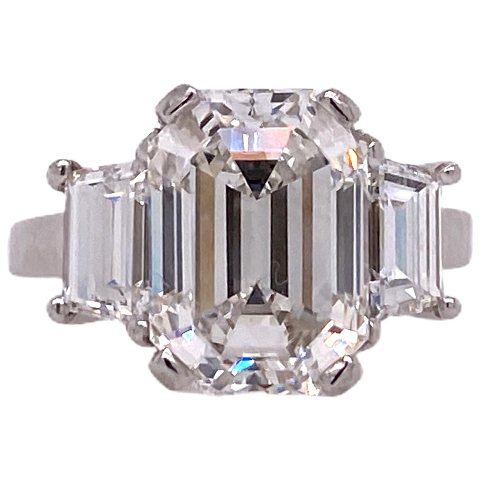 5.28 Carat Emerald Cut Diamond Platinum Engagement Ring H/VS2 GIA