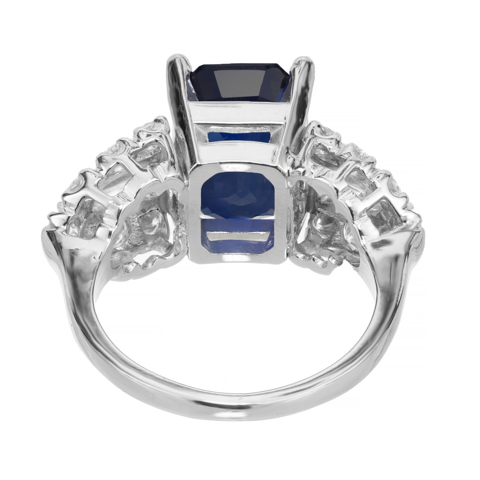 5.28 Carat Emerald Cut Sapphire Diamond Art Deco Platinum Engagement Ring In Good Condition For Sale In Stamford, CT