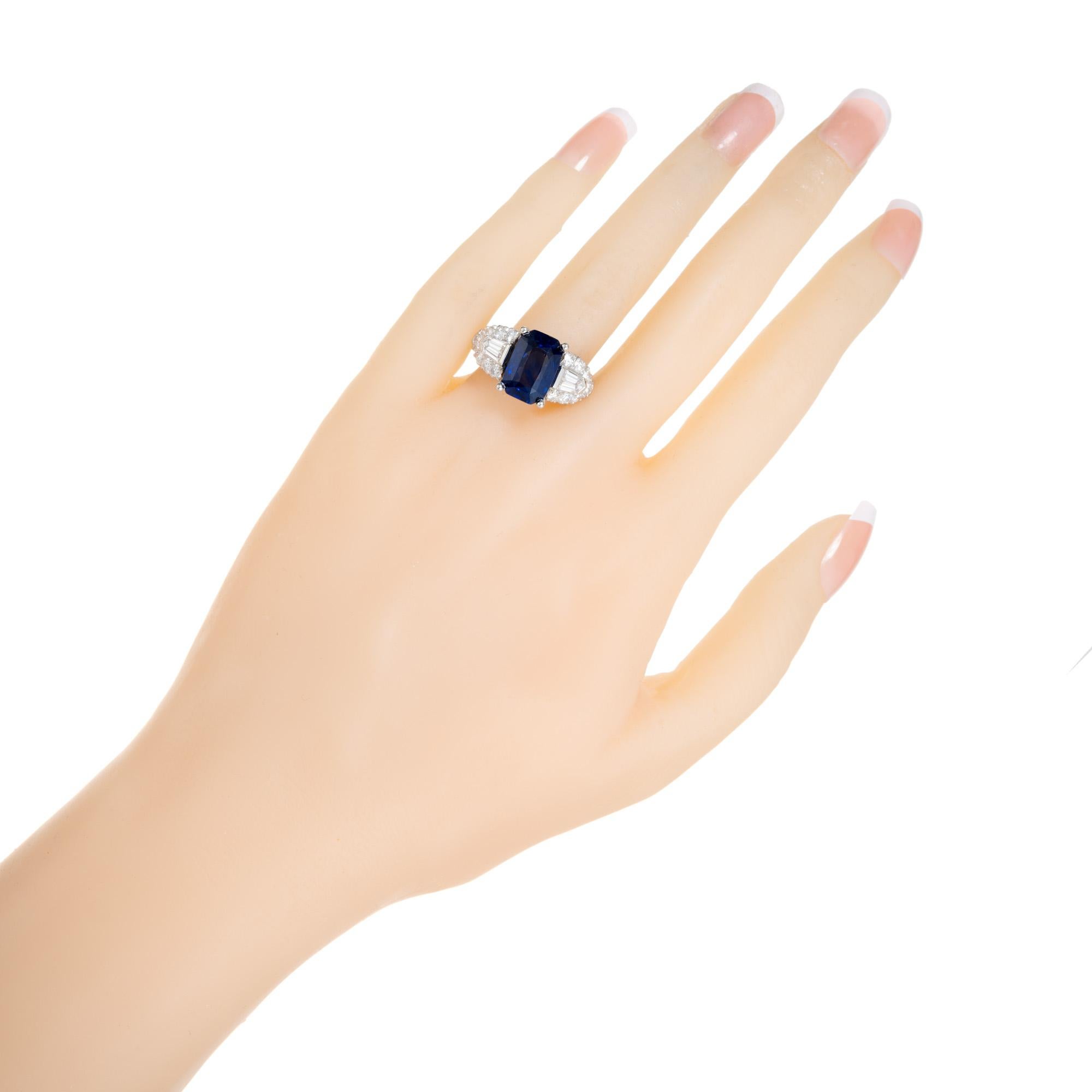 5.28 Carat Emerald Cut Sapphire Diamond Art Deco Platinum Engagement Ring For Sale 1
