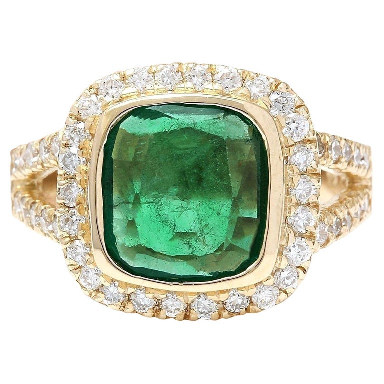 5.28 Carat Natural Emerald 18 Karat Solid Yellow Gold Diamond Ring For ...