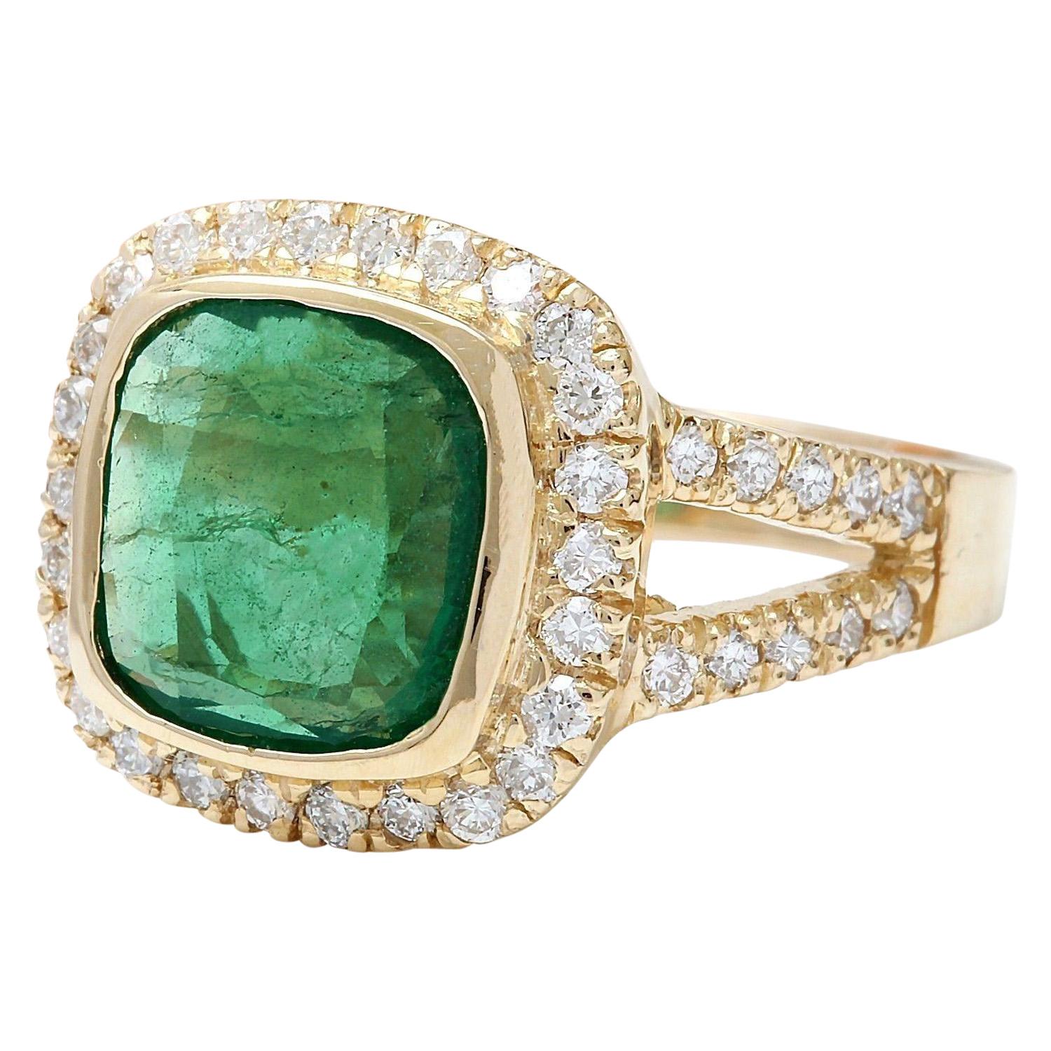 5.28 Carat Natural Emerald 14K Solid Yellow Gold Diamond Ring
 Item Type: Ring
 Item Style: Engagement
 Material: 14K Yellow Gold
 Mainstone: Emerald
 Stone Color: Green
 Stone Weight: 4.18 Carat
 Stone Shape: Cushion
 Stone Quantity: 1
 Stone