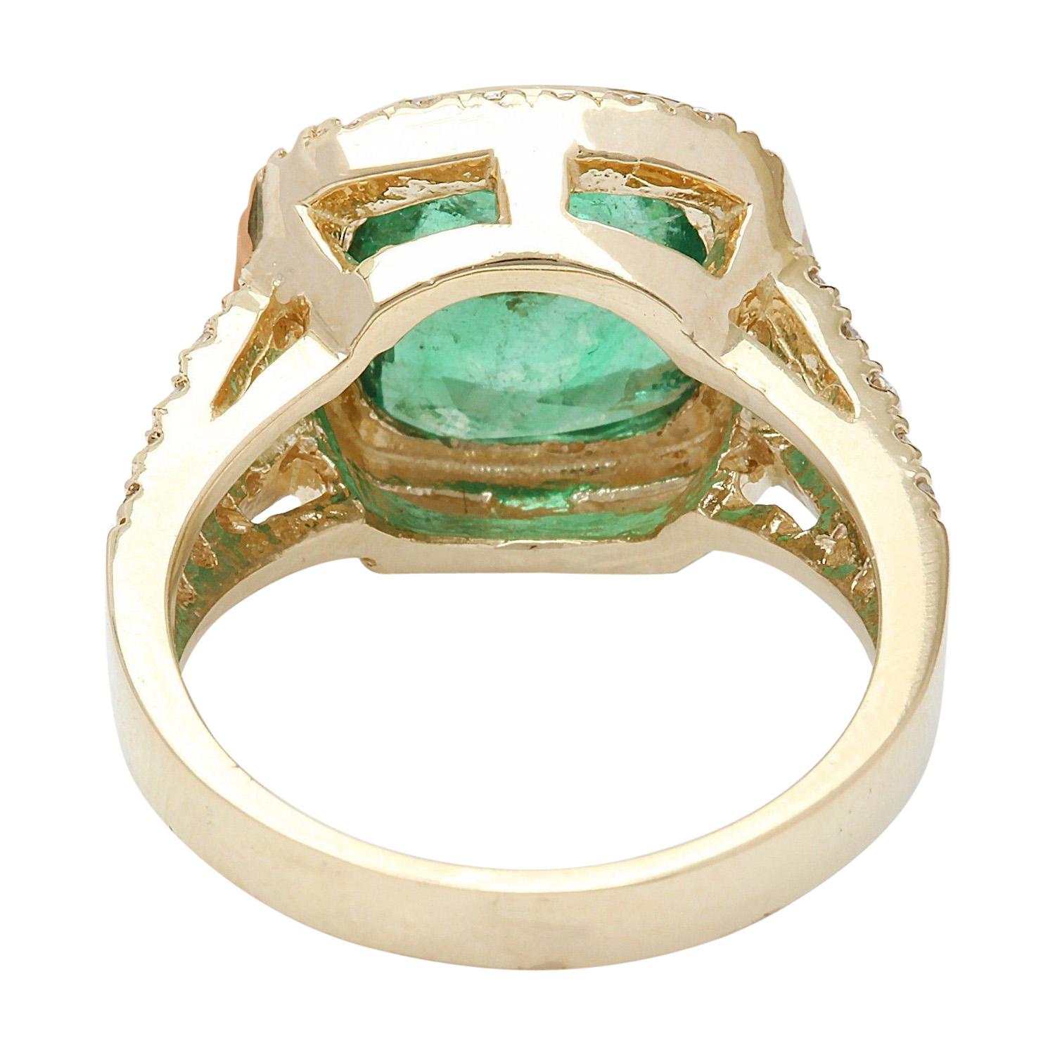 Cushion Cut Natural Emerald Diamond Ring In 14 Karat Solid Yellow Gold For Sale