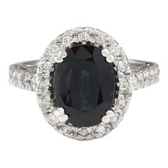 Natural Sapphire Diamond Ring In 14 Karat White Gold