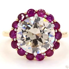 5.28 Carat Old European Cut Diamond Ruby Gold Ring