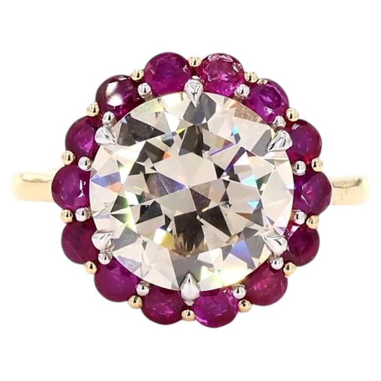 Bague en or rose sertie d'un diamant de 5,28 carats à la taille européenne ancienne