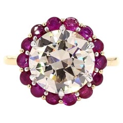 5.28 Carat Old European Cut Diamond Ruby Gold Ring