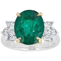 5.28 Carat Oval Cut Emerald and Diamond Cocktail Ring